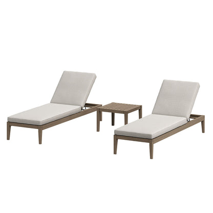 Northlake 3-Piece Outdoor Teak Wood Furniture Set with Chaise Lounges and Side Table - Pebble