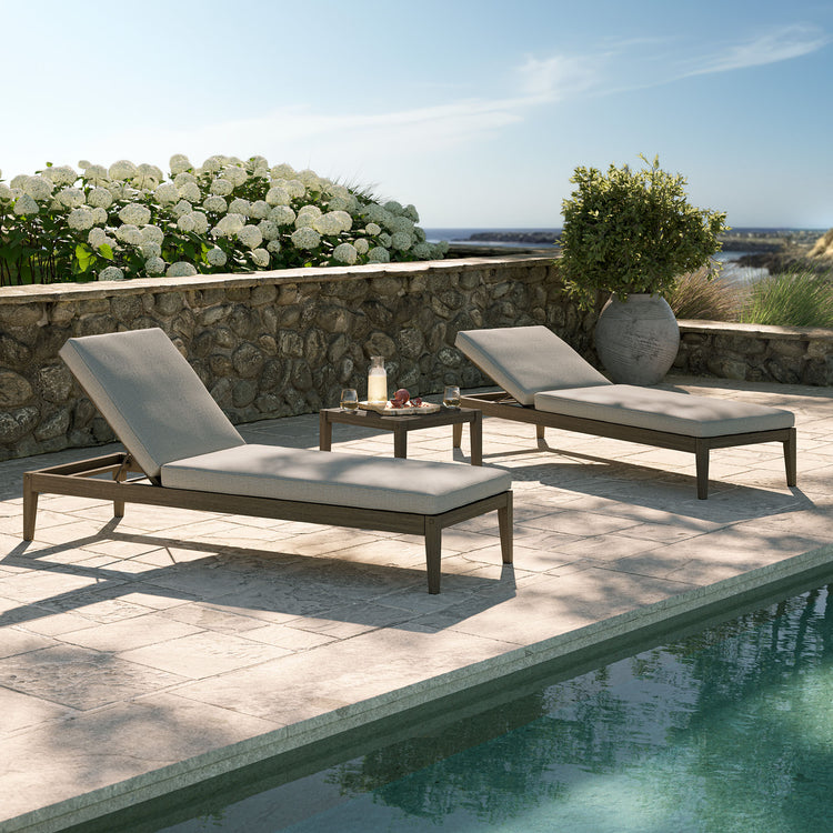 Northlake 3-Piece Outdoor Teak Wood Furniture Set with Chaise Lounges and Side Table - Pebble