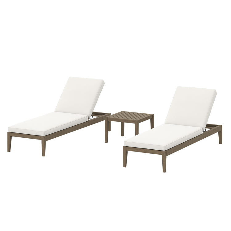 Northlake 3-Piece Outdoor Teak Wood Furniture Set with Chaise Lounges and Side Table - Weathered Gray
