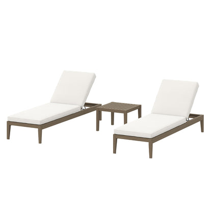 Northlake 3-Piece Outdoor Teak Wood Furniture Set with Chaise Lounges and Side Table - Weathered Gray