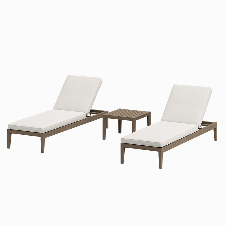 Northlake 3-Piece Outdoor Teak Wood Furniture Set with Chaise Lounges and Side Table - Weathered Gray