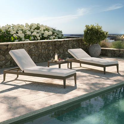 Northlake 3-Piece Outdoor Teak Wood Furniture Set with Chaise Lounges and Side Table - Weathered Gray