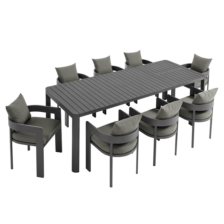 Tahoe 9-Piece Outdoor Patio Aluminum Dining Set With Extendable Table - Gray Charcoal