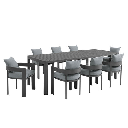 Tahoe 9-Piece Outdoor Patio Aluminum Dining Set With Extendable Table - Gray Gray