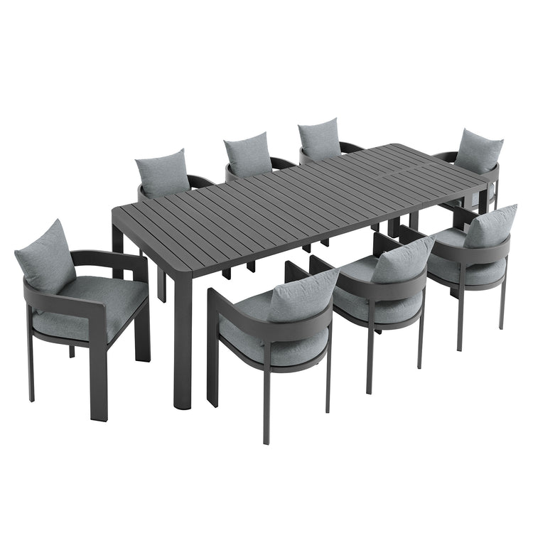 Tahoe 9-Piece Outdoor Patio Aluminum Dining Set With Extendable Table - Gray Gray