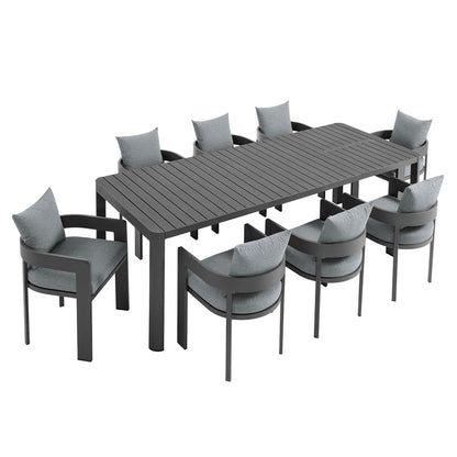 Tahoe 9-Piece Outdoor Patio Aluminum Dining Set With Extendable Table - Gray Gray