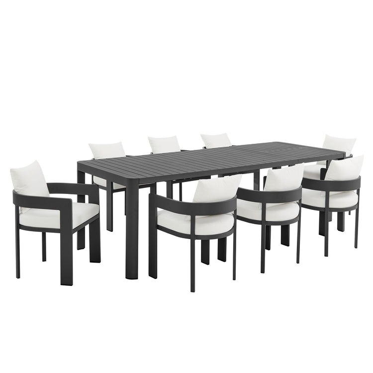 Tahoe 9-Piece Outdoor Patio Aluminum Dining Set With Extendable Table - Gray White