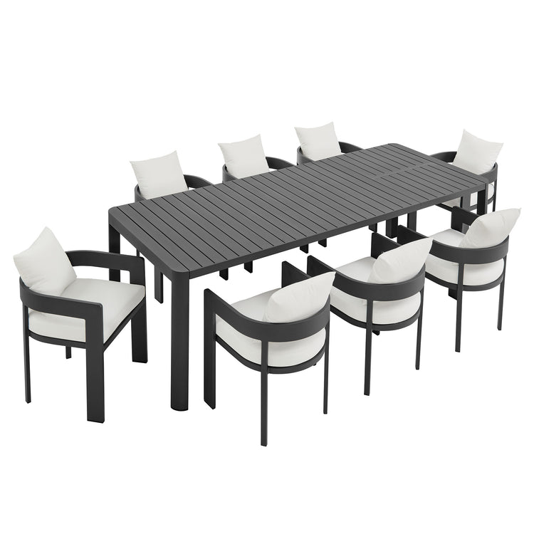 Tahoe 9-Piece Outdoor Patio Aluminum Dining Set With Extendable Table - Gray White