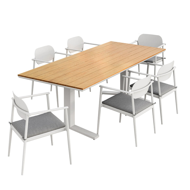 Aeris 7-Piece Outdoor Patio Aluminum Dining Set - White Light Gray