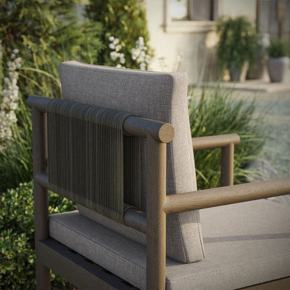 Eleni Outdoor Patio Teak Wood Rope Dining Chair - Weathered Gray Pebble