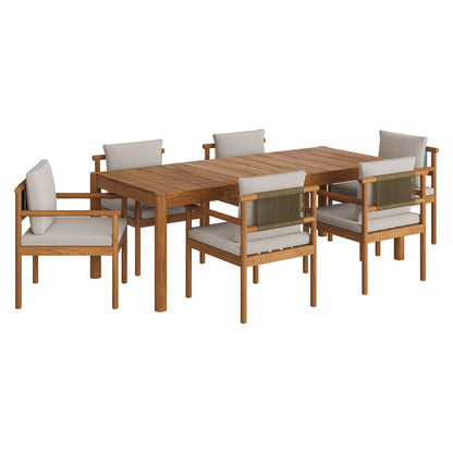 Eleni 7 Piece Outdoor Patio Teak Wood Dining Set - Natural Sail