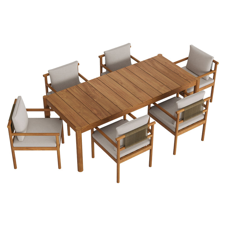 Eleni 7 Piece Outdoor Patio Teak Wood Dining Set - Natural Sail