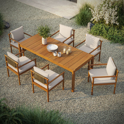 Eleni 7 Piece Outdoor Patio Teak Wood Dining Set - Natural Sail