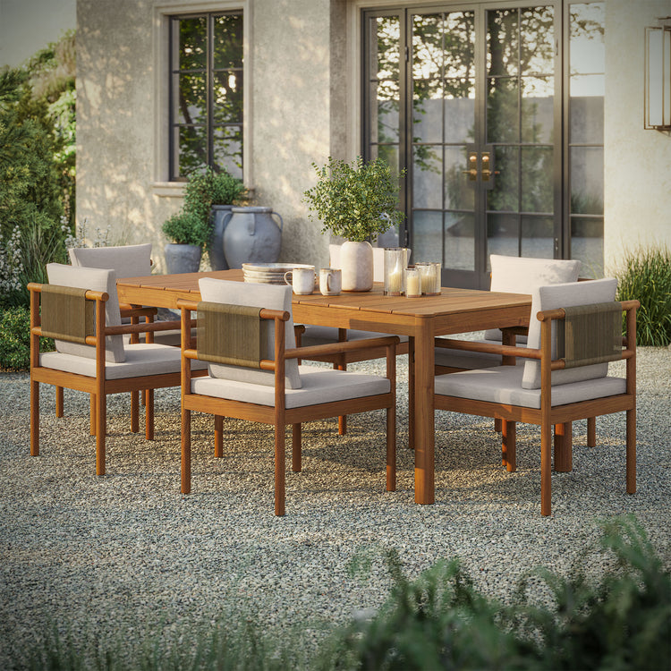 Eleni 7 Piece Outdoor Patio Teak Wood Dining Set - Natural Sail