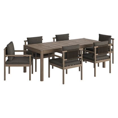 Eleni 7 Piece Outdoor Patio Teak Wood Dining Set - Weathered Gray Flint