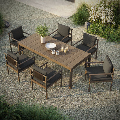 Eleni 7 Piece Outdoor Patio Teak Wood Dining Set - Weathered Gray Flint