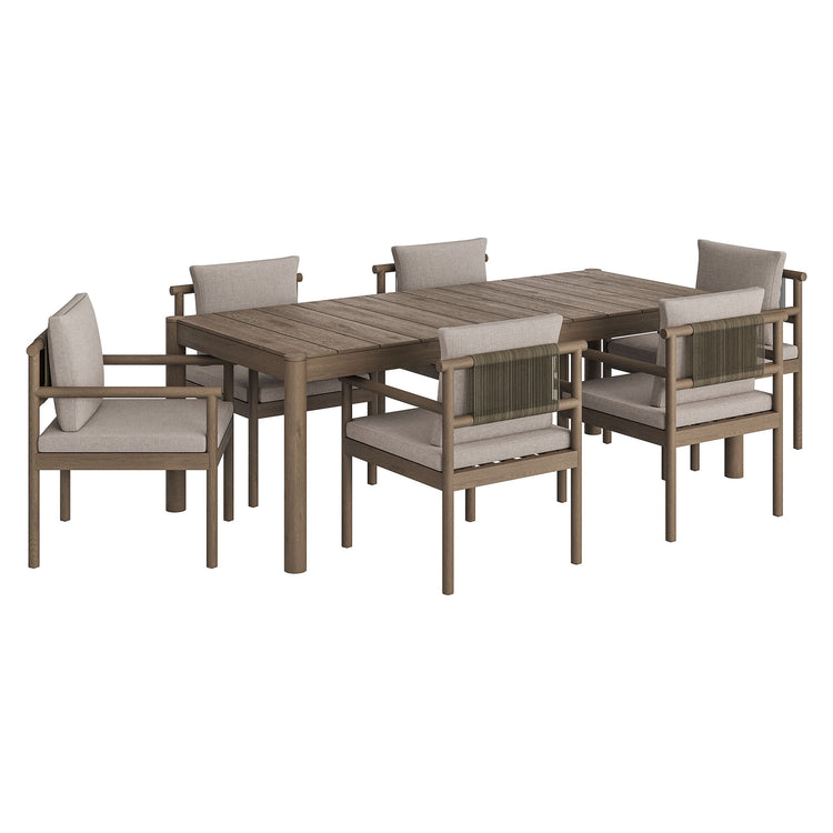 Eleni 7 Piece Outdoor Patio Teak Wood Dining Set - Weathered Gray Pebble