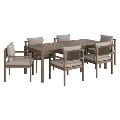 Eleni 7 Piece Outdoor Patio Teak Wood Dining Set - Weathered Gray Pebble