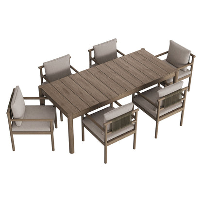 Eleni 7 Piece Outdoor Patio Teak Wood Dining Set - Weathered Gray Pebble