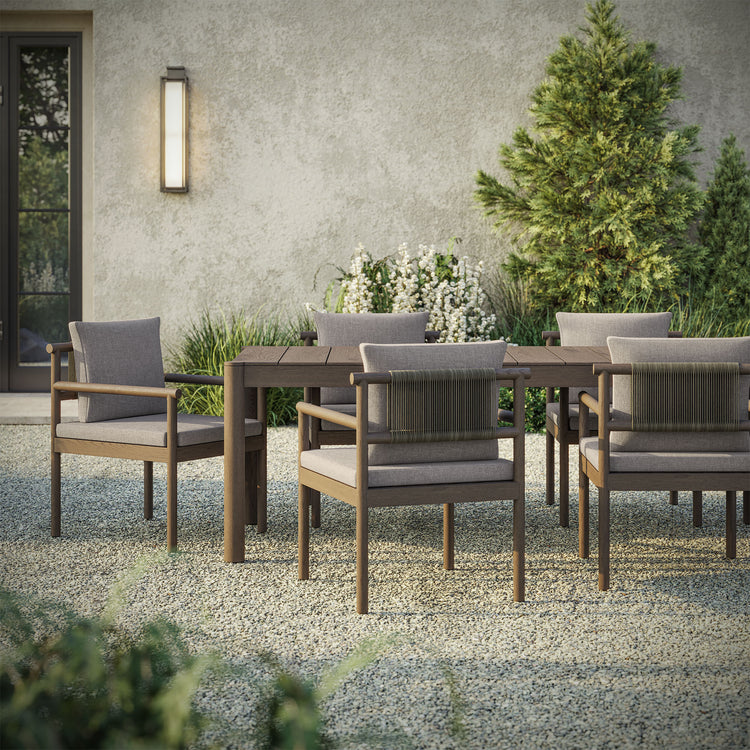 Eleni 7 Piece Outdoor Patio Teak Wood Dining Set - Weathered Gray Pebble