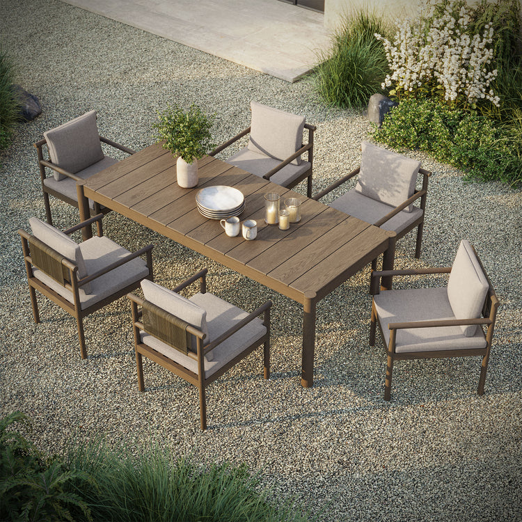 Eleni 7 Piece Outdoor Patio Teak Wood Dining Set - Weathered Gray Pebble