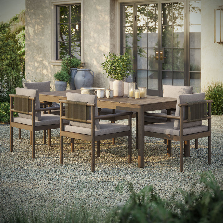 Eleni 7 Piece Outdoor Patio Teak Wood Dining Set - Weathered Gray Pebble