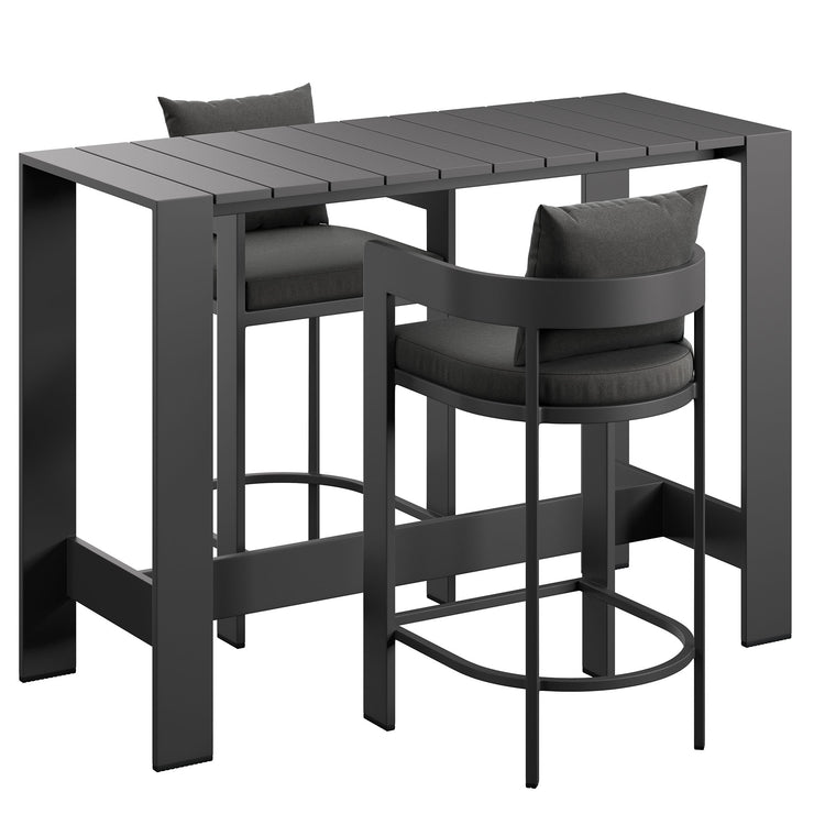 Tahoe 3-Piece Outdoor Aluminum Bar Table Set - Charcoal