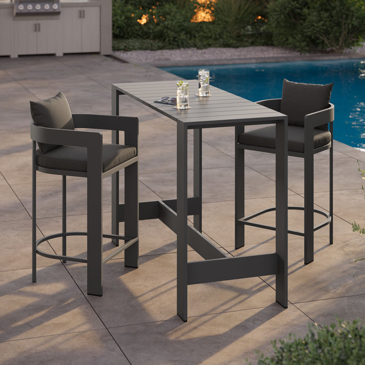 Tahoe 3-Piece Outdoor Aluminum Bar Table Set - Charcoal