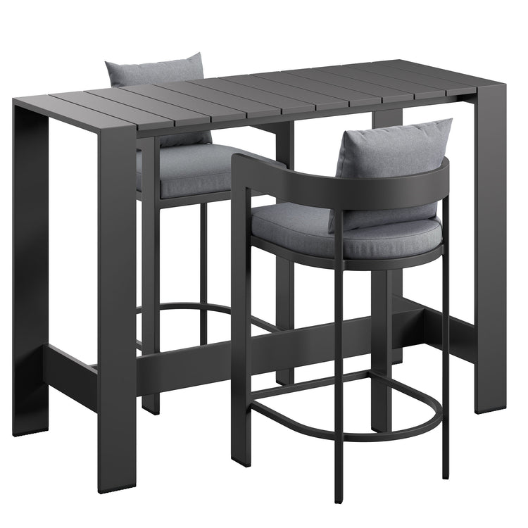 Tahoe 3-Piece Outdoor Aluminum Bar Table Set - Gray