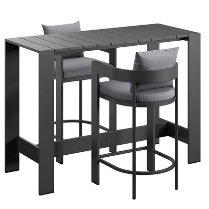 Tahoe 3-Piece Outdoor Aluminum Bar Table Set - Gray