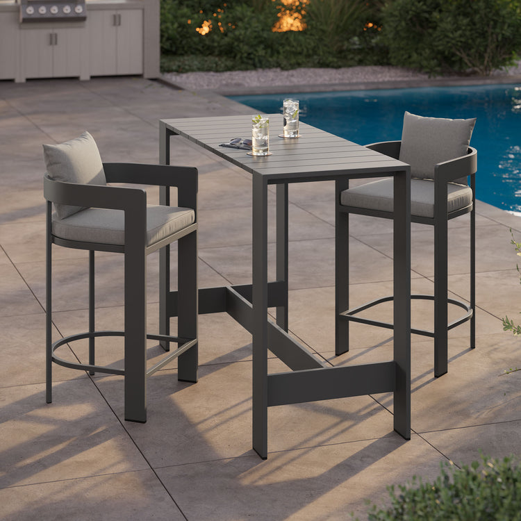 Tahoe 3-Piece Outdoor Aluminum Bar Table Set - Gray