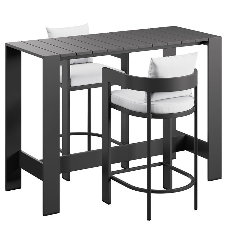 Tahoe 3-Piece Outdoor Aluminum Bar Table Set - White