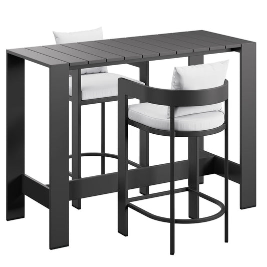Tahoe 3-Piece Outdoor Aluminum Bar Table Set - White