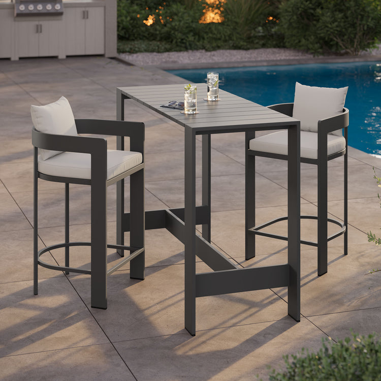 Tahoe 3-Piece Outdoor Aluminum Bar Table Set - White
