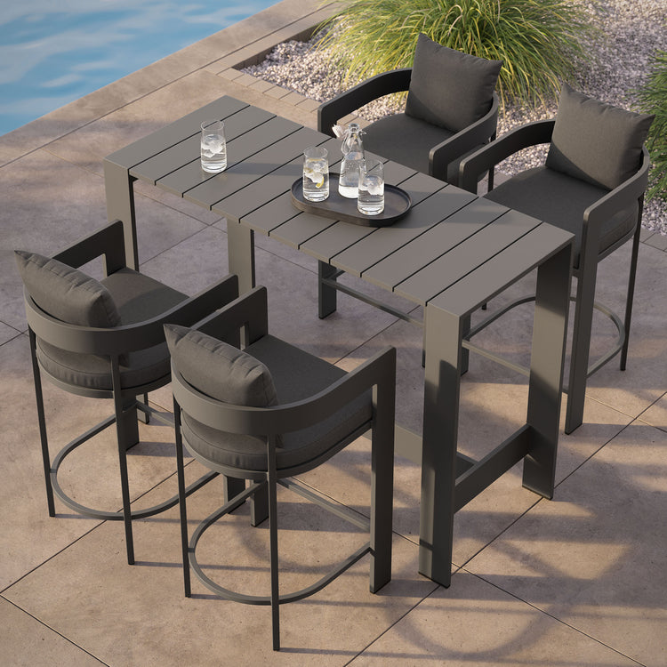 Tahoe 5-Piece Outdoor Bar Table Set - Charcoal