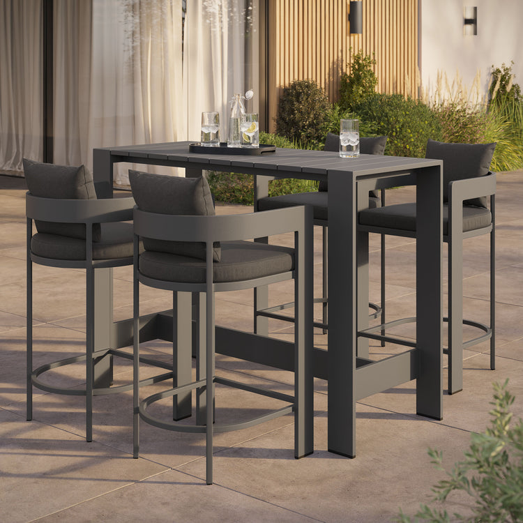 Tahoe 5-Piece Outdoor Bar Table Set - Charcoal