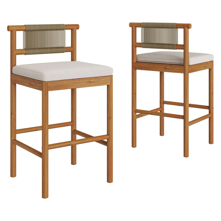 Eleni Outdoor Teak Wood Bar Stools Set of 2 - Natural Sail