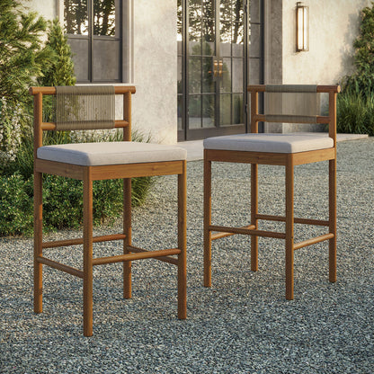 Eleni Outdoor Teak Wood Bar Stools Set of 2 - Natural Sail