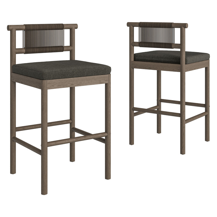Eleni Outdoor Teak Wood Bar Stools Set of 2 - Weathered Gray Flint