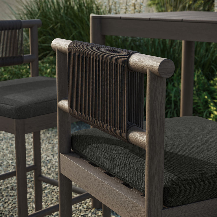 Eleni Outdoor Teak Wood Bar Stools Set of 2 - Weathered Gray Flint