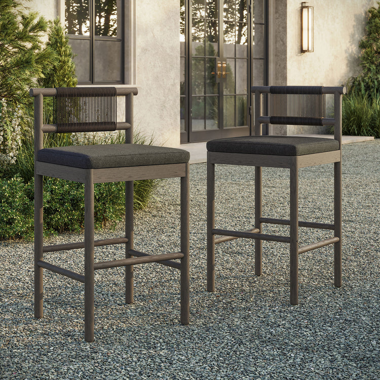 Eleni Outdoor Teak Wood Bar Stools Set of 2 - Weathered Gray Flint