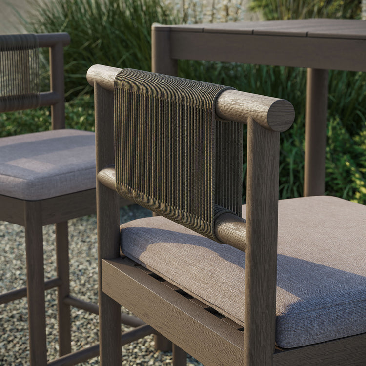 Eleni Outdoor Teak Wood Bar Stools Set of 2 - Weathered Gray Pebble