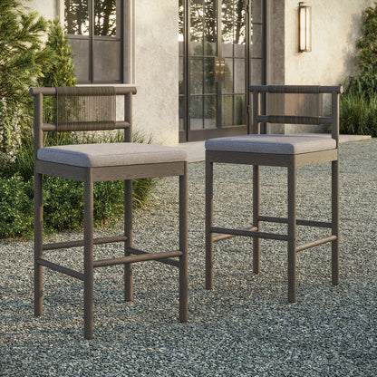 Eleni Outdoor Teak Wood Bar Stools Set of 2 - Weathered Gray Pebble