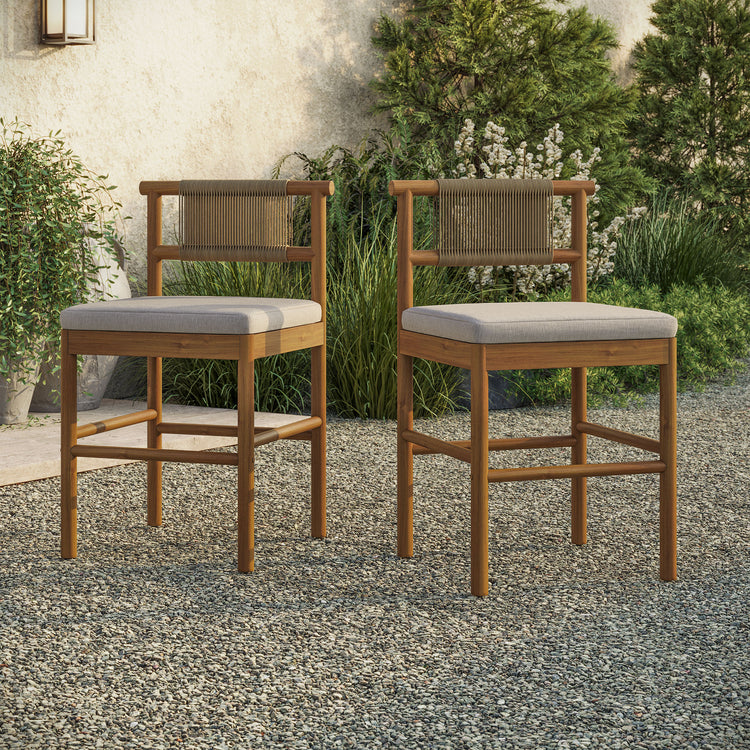 Eleni Outdoor Teak Wood Counter Stools Set of 2 - Natural Sail
