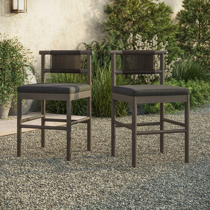 Eleni Outdoor Teak Wood Counter Stools Set of 2 - Weathered Gray Flint