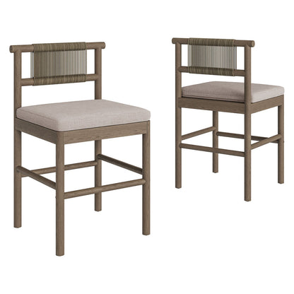 Eleni Outdoor Teak Wood Counter Stools Set of 2 - Weathered Gray Pebble