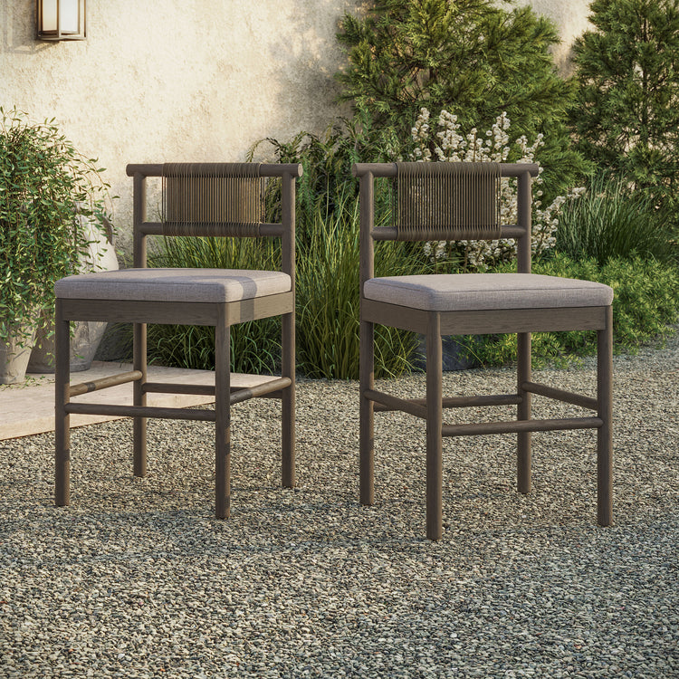 Eleni Outdoor Teak Wood Counter Stools Set of 2 - Weathered Gray Pebble