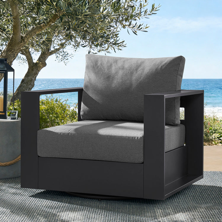 Tahoe Outdoor Powder-Coated Aluminum Swivel Armchair - Gray Charcoal