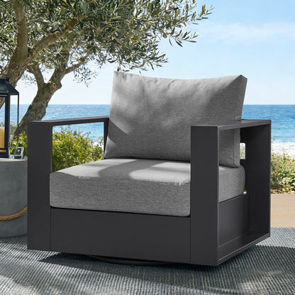 Tahoe Outdoor Powder-Coated Aluminum Swivel Armchair - Gray Gray