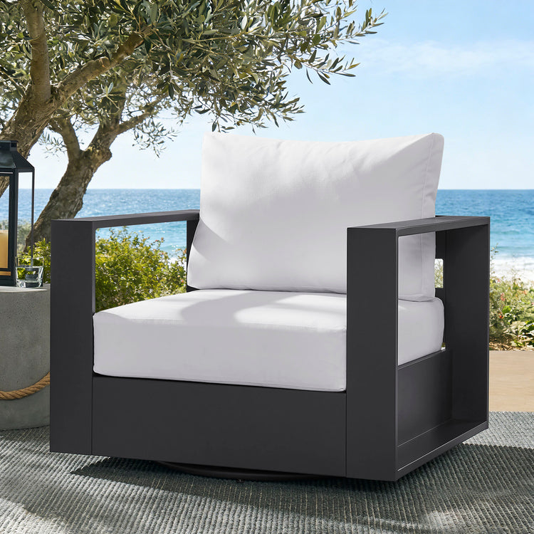 Tahoe Outdoor Powder-Coated Aluminum Swivel Armchair - Gray White